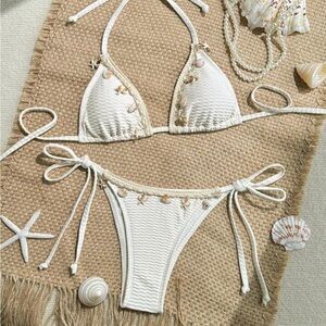 SHEIN White and Tan Bikini Set - NEVER BEEN WORN
